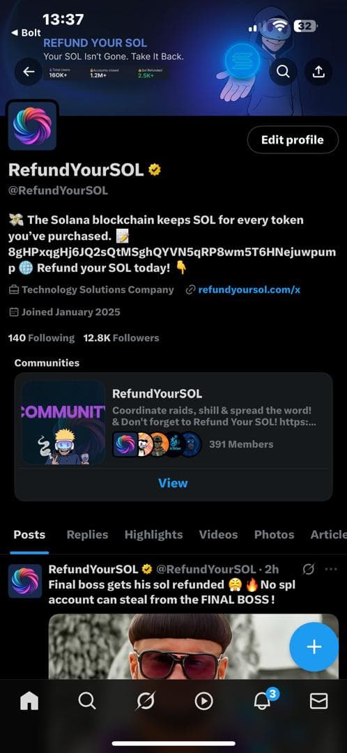 RefundYourSOL X account July 2025